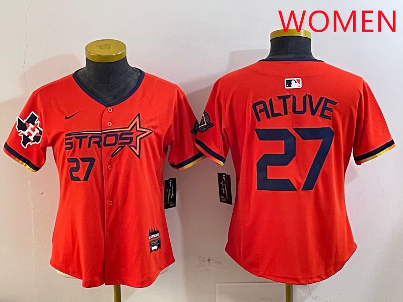 Women Houston Astros 27 Altuve Orange Three generations Joint Name 2025 Nike MLB Jersey style 4101